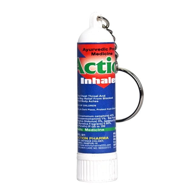 Action Pharma I Action Inhaler I Ayurvedic Proprietary Medicine I GMP Certified Company I Effective on the Chest Throat and Back for Three Way Relief from Blocked Nose, Cough and Body Aches I 0.5 ML