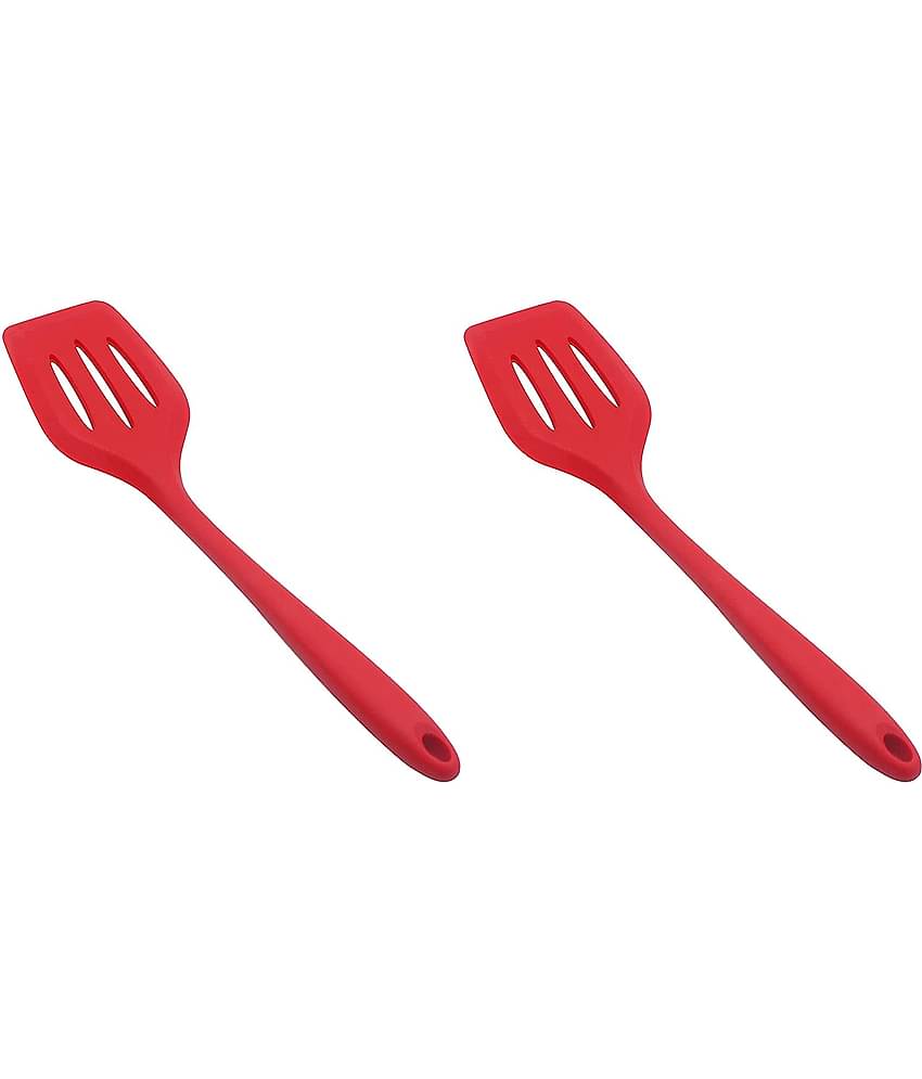 Baskety Silicone Slotted Flipping Lifting Heat Resistant Spatula ( Pack of 2,Red )