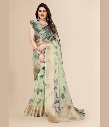 FABMORA Organza Colorblock Saree With Unstitched Blouse Piece ( Pink )