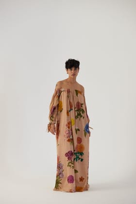 Vintage Garden Off-shoulder Long Dress-XS