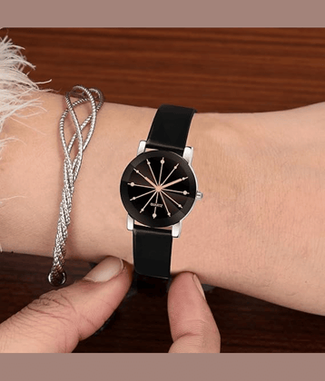 Cosmic Black Leather Analog Womens Watch