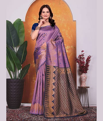 Kanooda Prints Silk Blend Embellished Pattu Saree With Unstitched Blouse Piece ( Navy Blue )