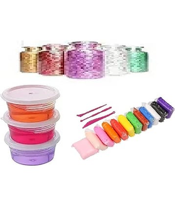 Eclet 3 Crystal Slime and 12 Air Dry Clay Non-Toxic Combo with 6 Glitter and Tools for Kids Boys and Girls Party Set