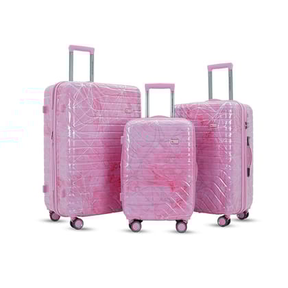 American Traveller Spider Trolley Bags Set of 3 Large Polycarbonate Expandable Hardshell Printed, Lightweight, Durable Travel Luggage Suitcase with Metallic Tone 8 Wheels 360 Rotatable (3, Pink)