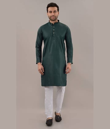 MOUDLIN Green Cotton Blend Regular Fit Men's Kurta Pyjama Set ( Pack of 1 )