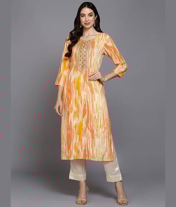 Vaamsi Cotton Blend Printed Straight Women's Kurti - Cream ( Pack of 1 )