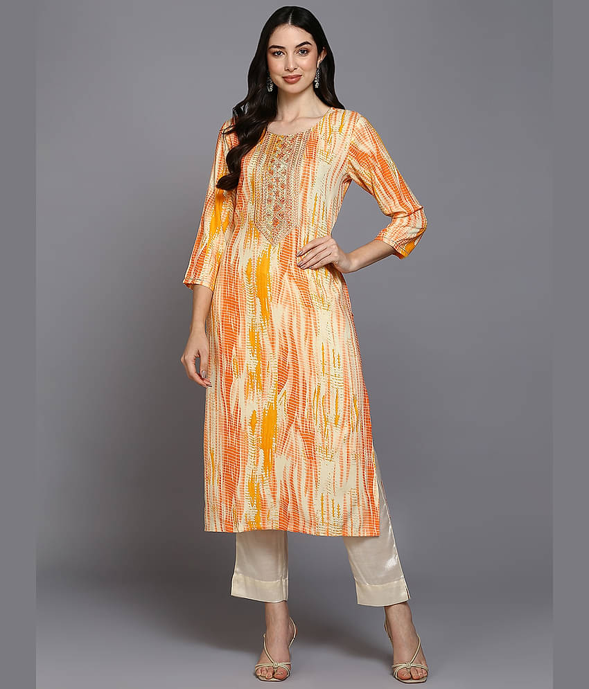 Vaamsi Cotton Blend Printed Straight Women's Kurti - Cream ( Pack of 1 )
