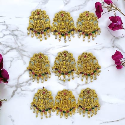 Set of 9 Gold Toned Kundan Studded Handcrafted Hair Choti