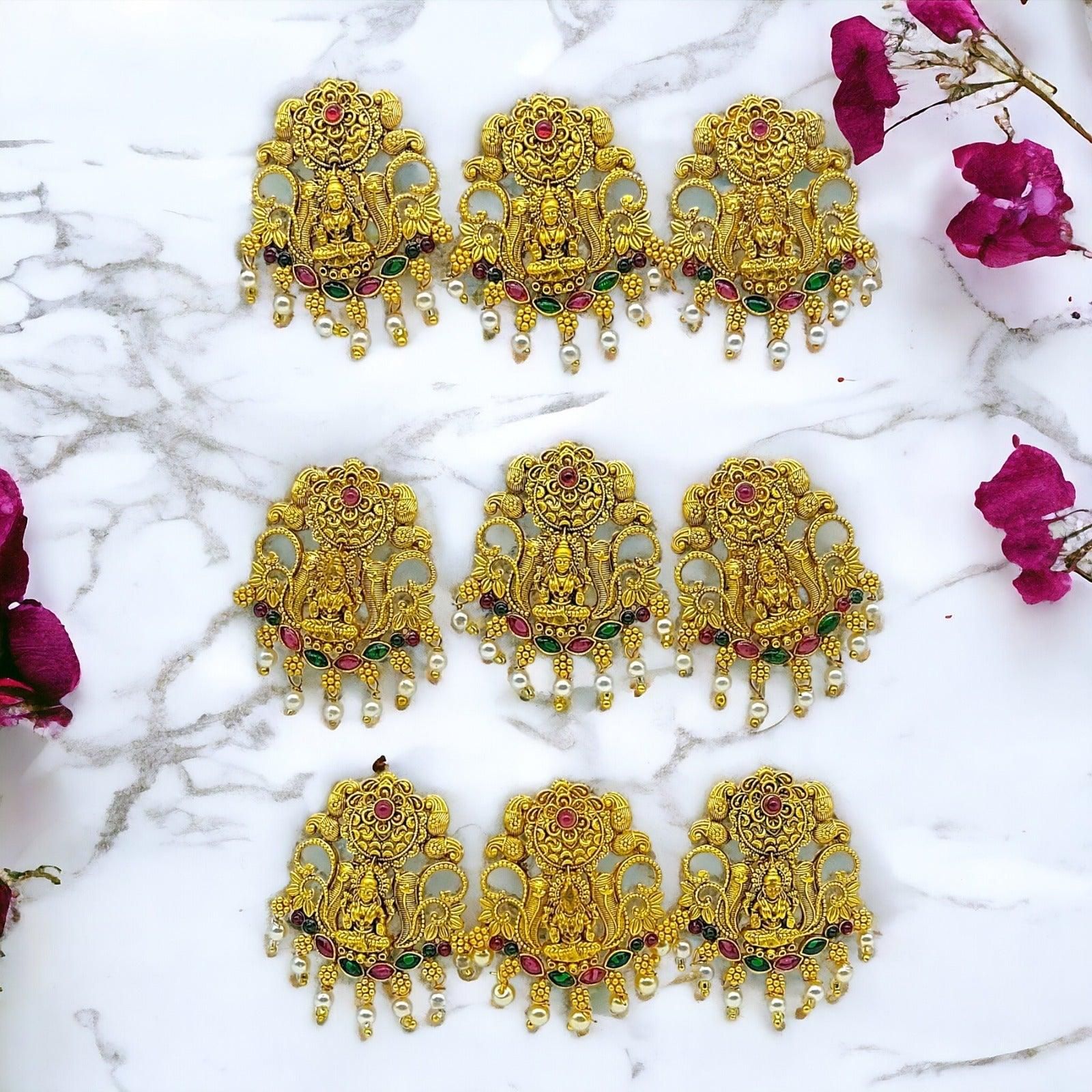 Set of 9 Gold Toned Kundan Studded Handcrafted Hair Choti