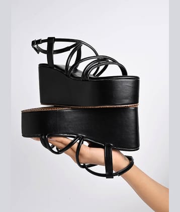 Shoetopia Multi Straps Casual Black Flatforms & Girls