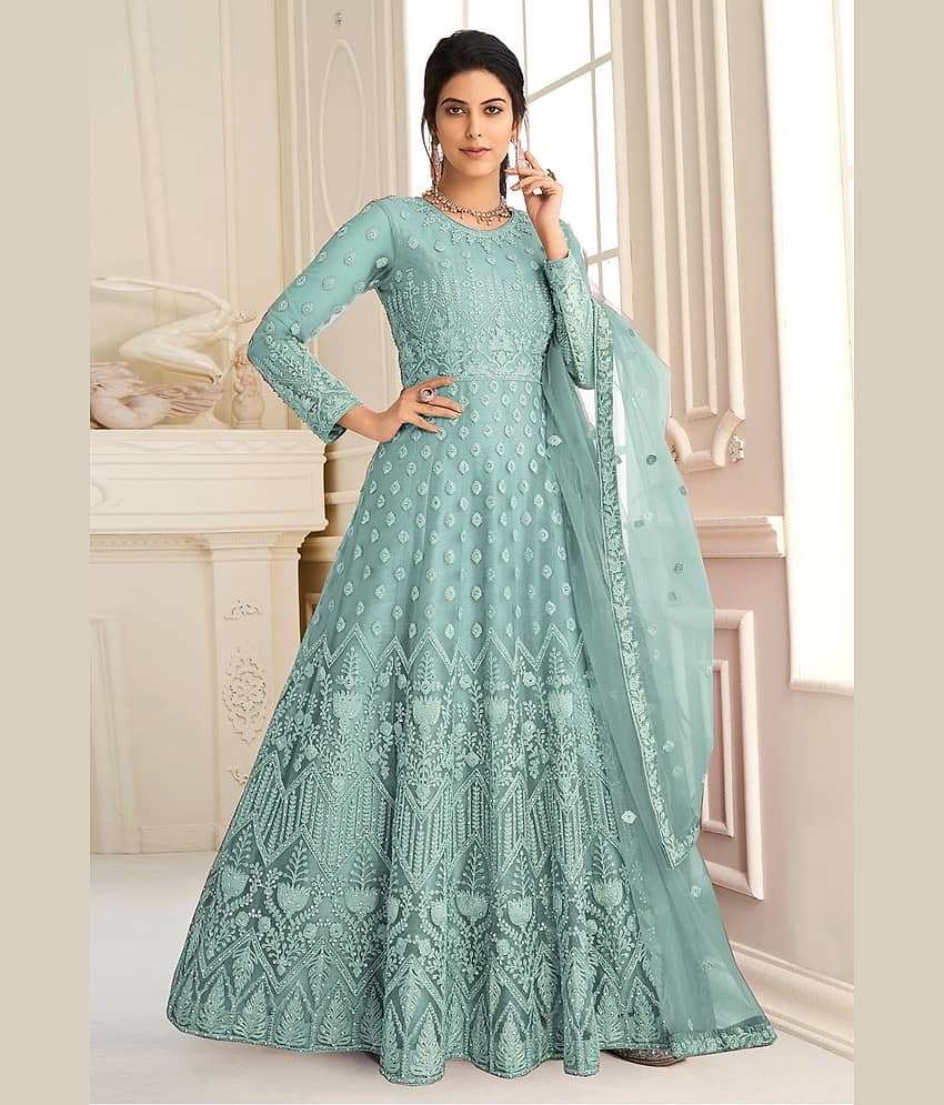 Aika Mauve Flared Net Women's Semi Stitched Ethnic Gown ( Pack of 1 )