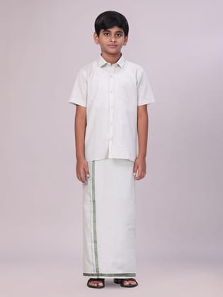 Boys Tissue Olive Green Colour Shirt with Dhoti Combo Ambitious Boy-Kids 01 - 02 Yrs / H/S / Olive Green