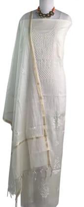 Chikankari Mul Chanderi Dress Material White Jaali Yoke