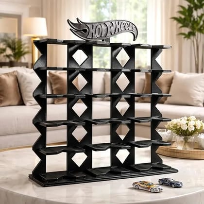 Premium 18-Car Display Rack in Black for Hot Wheels & 1:64 Scale Cars, Eco-Friendly Biodegradable Plastic, 24 cm H x 22.3 cm B x 4.8 cm W (Black)