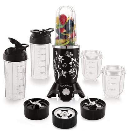 Cookwell Bullet Mixer Grinder (5 Jars, 3 Blades, Black) - Copper, 600 Watts - 2 Year Warranty Cookwell Bullet Mixer Grinder (5 Jars, 3 Blades, Black) - Copper, 600 Watts - 2 Year Warranty - Black / 5 Jars, 3 Blades