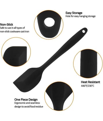 Baskety Silicone Large Spoon Flipping Spatula Flexible Nonstick ( Pack of 2, Black)