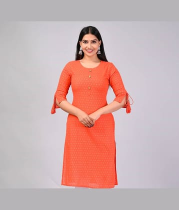 MAUKA Rayon Printed Straight Women's Kurti - Orange ( Pack of 1 )