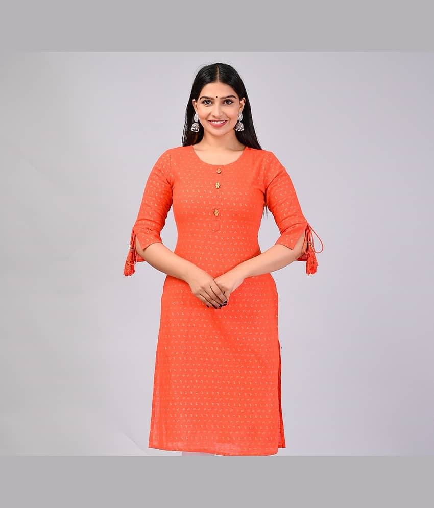 MAUKA Rayon Printed Straight Women's Kurti - Orange ( Pack of 1 )