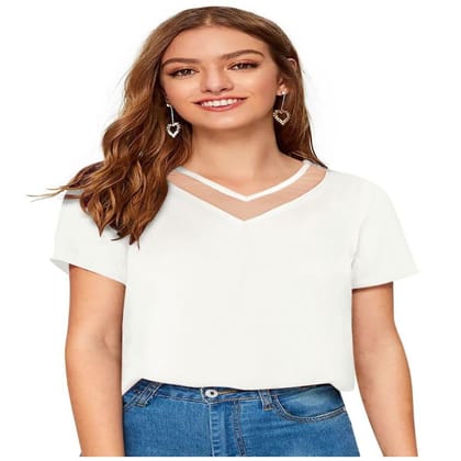 Women's Polyester, Knitting Western Wear T Shirt S (White)
