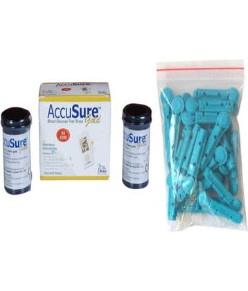 ACCUSURE Gold 50 Glucometer Test Strips With 100 Round Lancets
