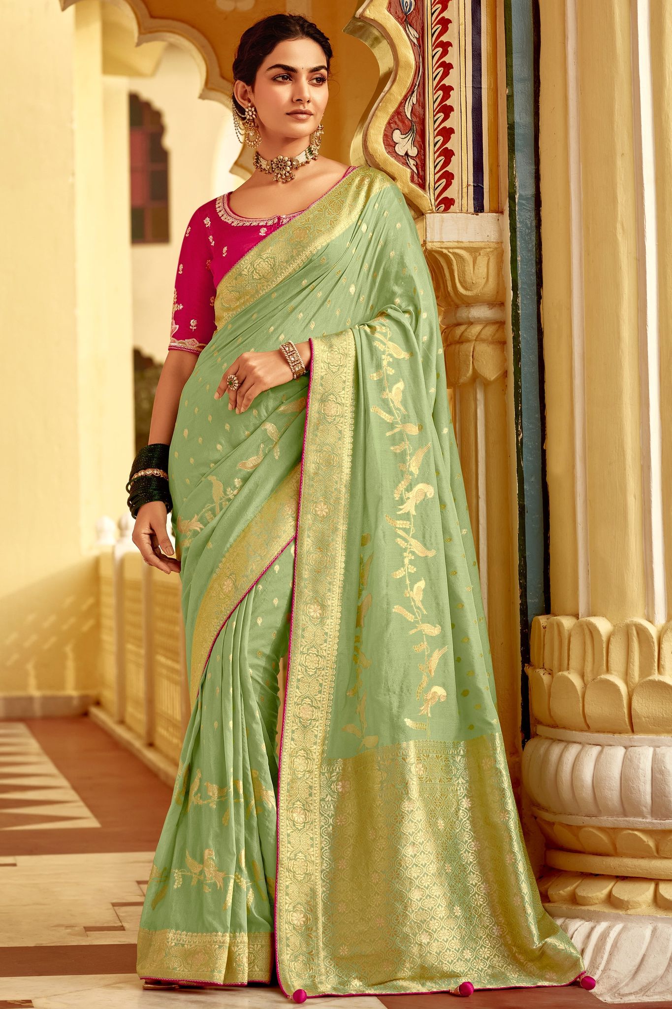 Sage Green Woven Silk Saree