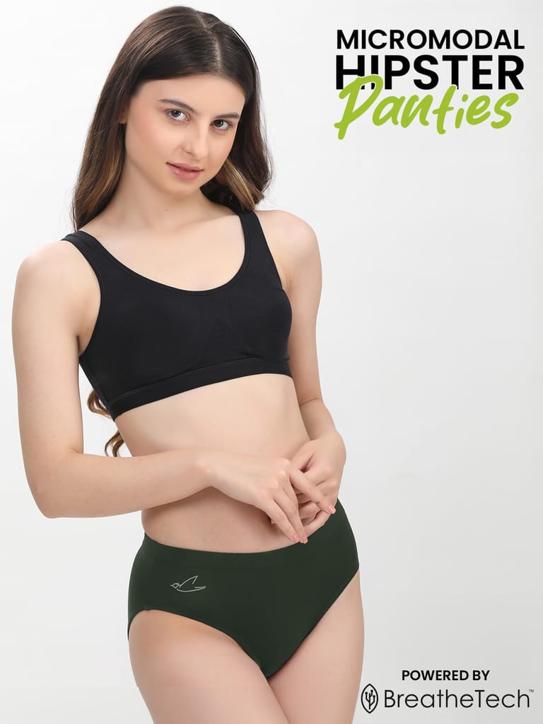 Freecultr Women’s Micromodal Mid-Rise Hipster | Super Soft & Breathable Fabric | Medium Rear Coverage | Comfortable Stretch Elastic | Pack of 3 |Color - Avocado Green,Clay,Port Wine