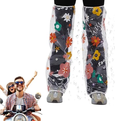 Waterproof Floral Print Leg Covers (Clear with Multi-color Flowers, Free Size) | Weather Protection | Rainy