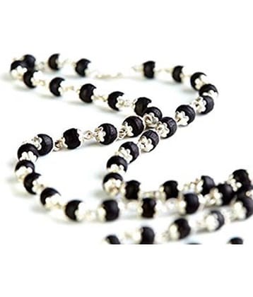 black tulsi japa mala in silver cap