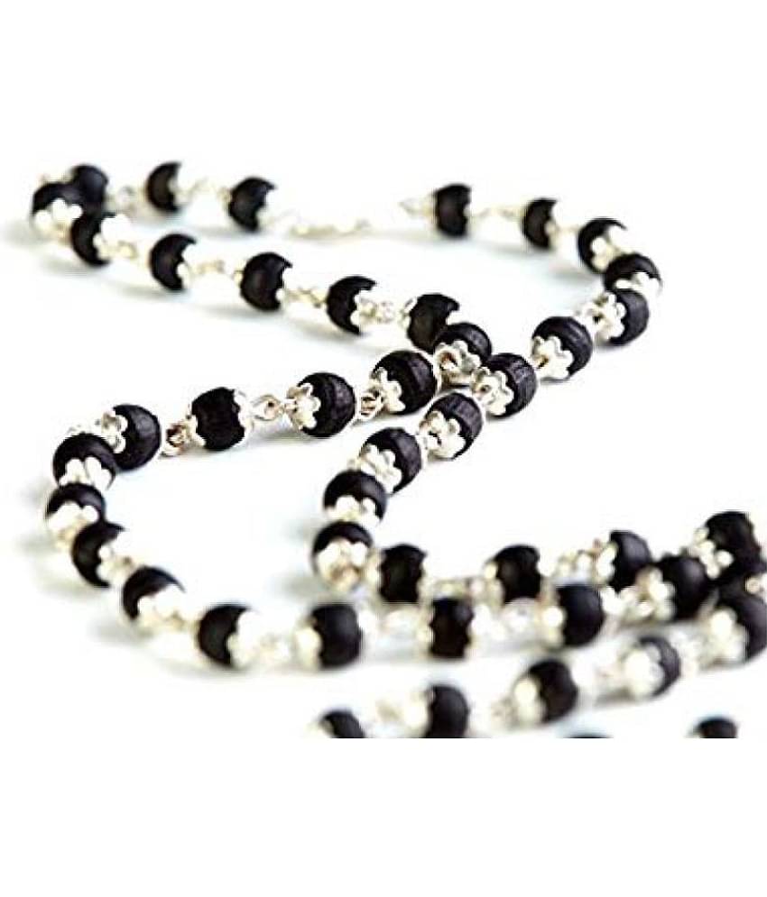 black tulsi japa mala in silver cap