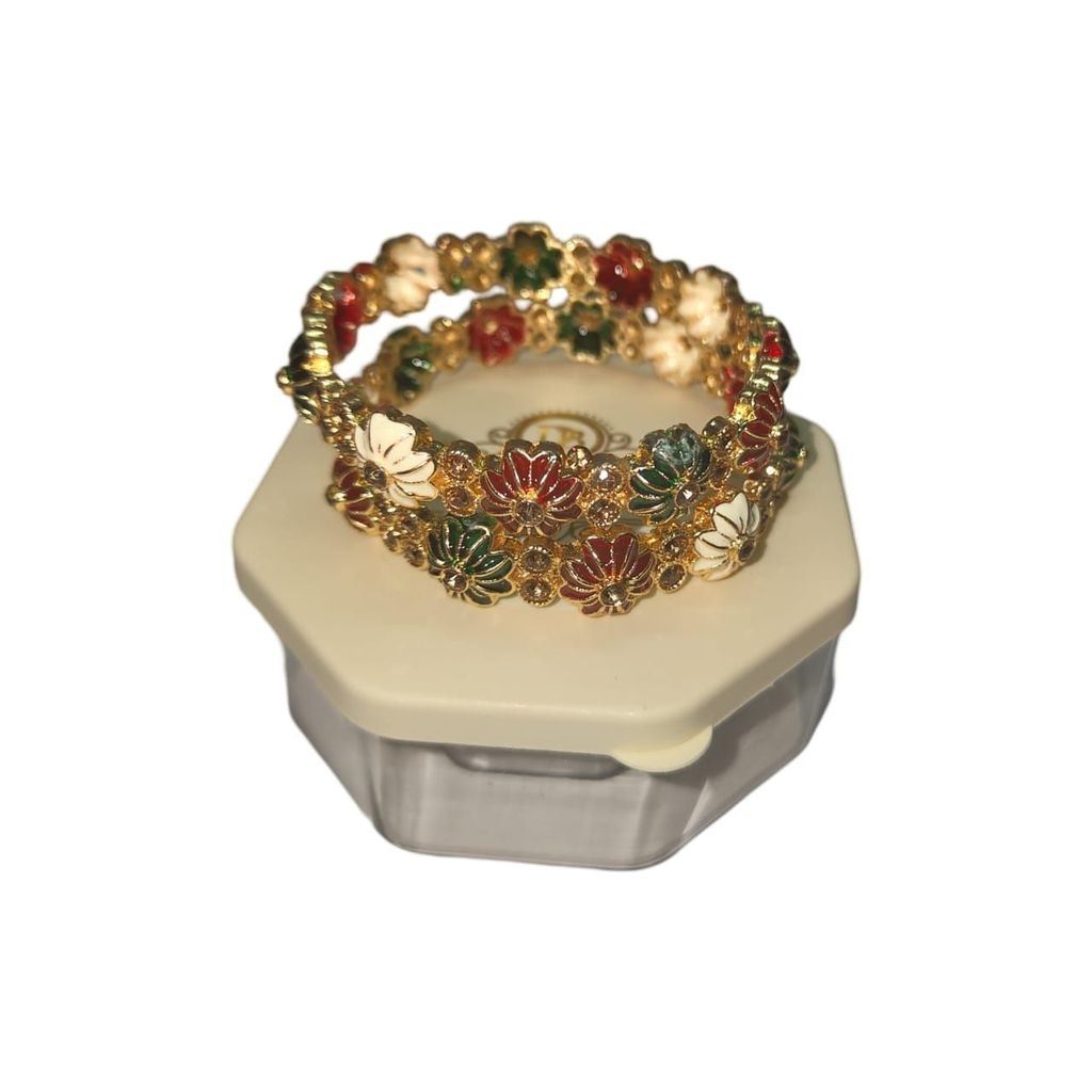 Gold Plated Flower Design Bangle Set for Women - Set of 2