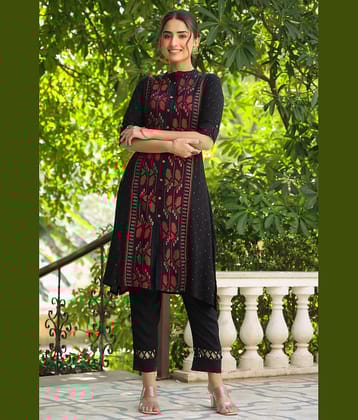 Juniper - Black Rayon Flex Women's Front Slit Kurti ( Pack of 1 )