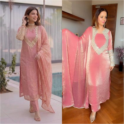 Elegant Embroidered Kurti Pant Set with Dupatta | Womens Party Wear Ethnic Suit Elegant Embroidered Kurti Pant Set with Dupatta | Womens Party Wear Ethnic Suit