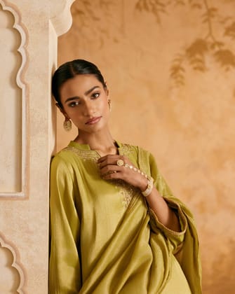 Olive Grove Tissue Kurta with Narrow Pants - Set of 2-XXS / XXS