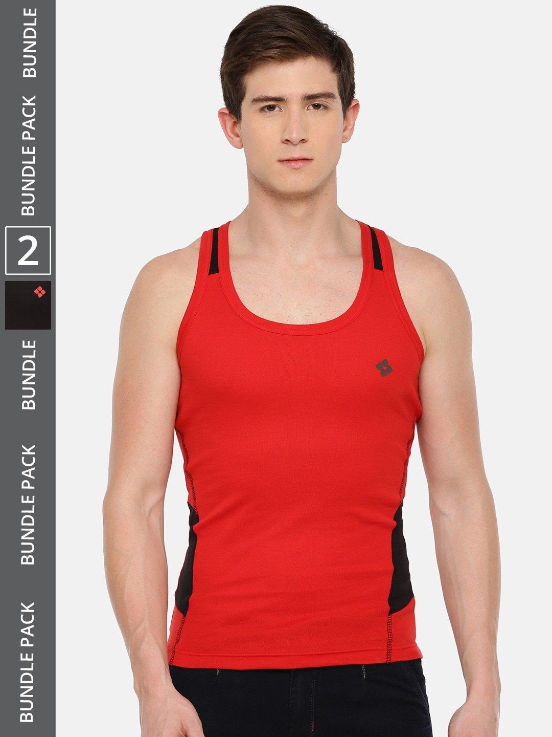 Men's Assorted Pack of 2 Solid Combed Cotton Racerback Styled Gym Vest