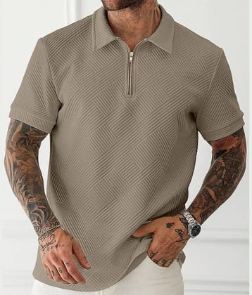 KAJARU Men Cotton Blend Regular Fit Embellished Polo T Shirt ( Grey )