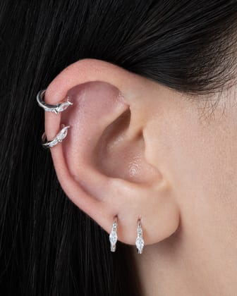 Marquise Pave' hoop-Rhodium plated / 8mm ( inner diamter )