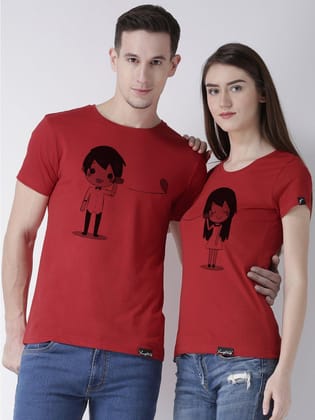 Phone Printed Red Color Couple Tshirts-Men-S / Women-S
