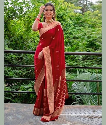 Samah Art Silk Woven Saree With Unstitched Blouse Piece ( Yellow )