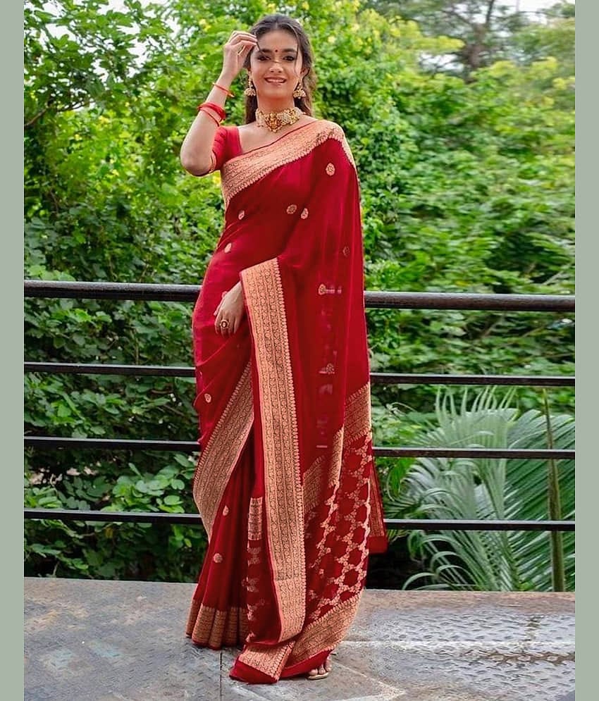 Samah Art Silk Woven Saree With Unstitched Blouse Piece ( Yellow )