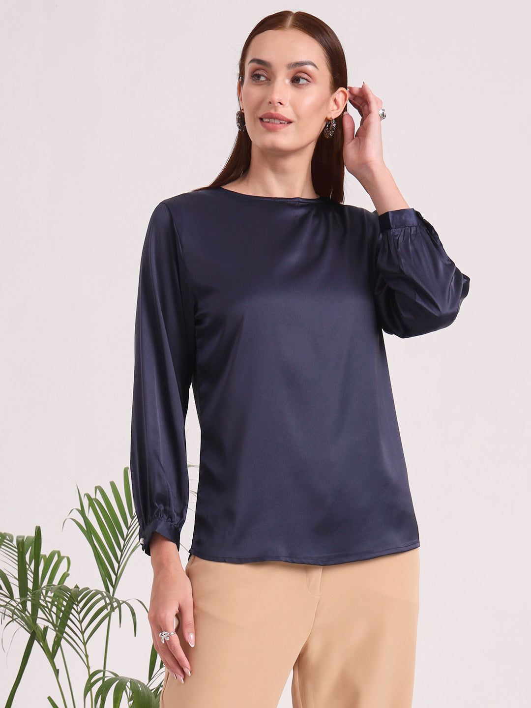 Women's European Satin Bishop Sleeves Top-L