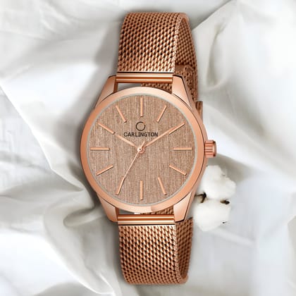 Carlington Elite Ladies Self Adjustable Mesh Strap Water Resistant Analog Watch - For Women CT2001 Gold