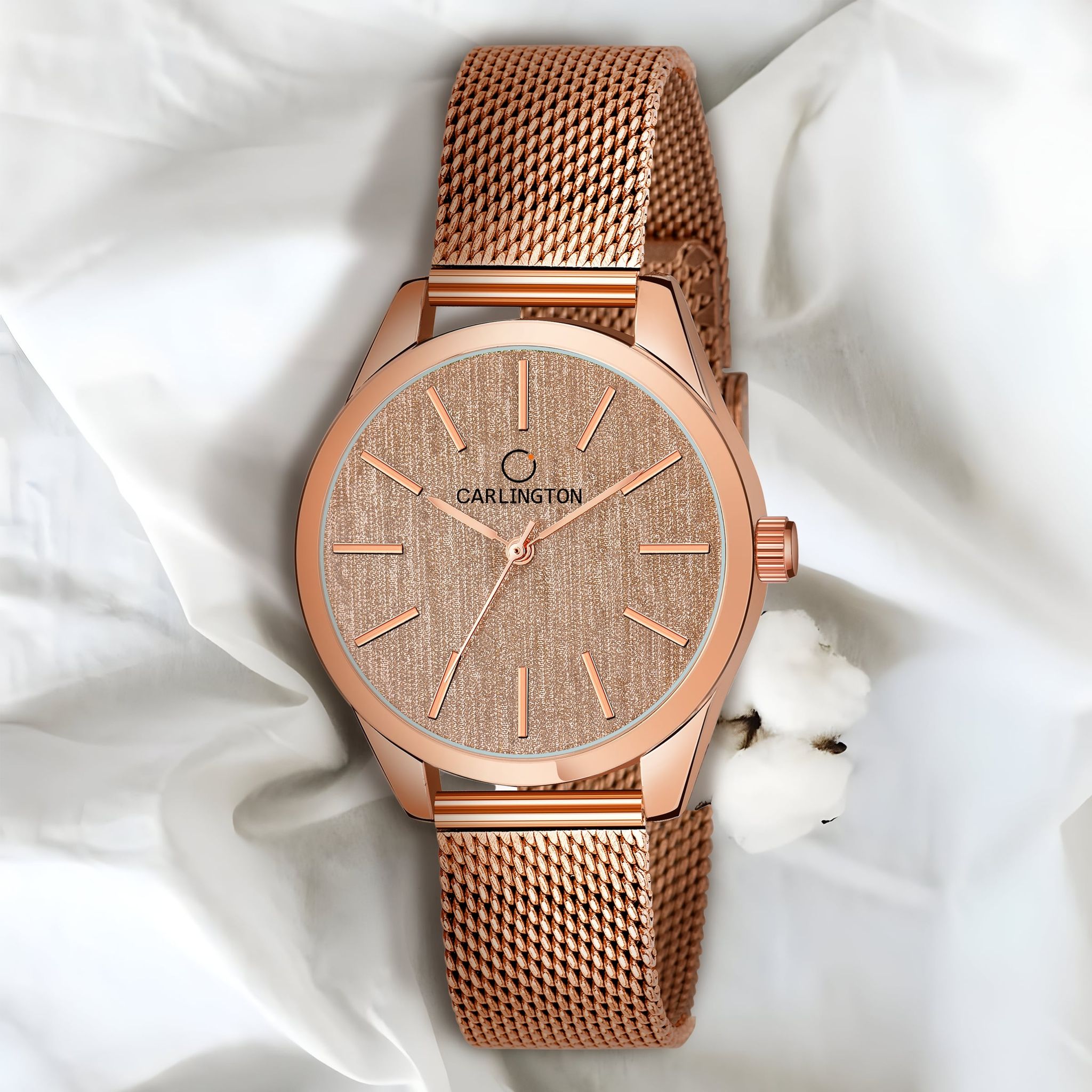 Carlington Elite Ladies Self Adjustable Mesh Strap Water Resistant Analog Watch - For Women CT2001 Gold