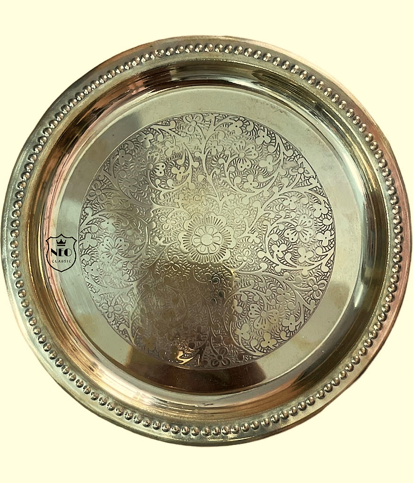 Puja Thali with Flower Embossed Design 7" INCH (GOLD)