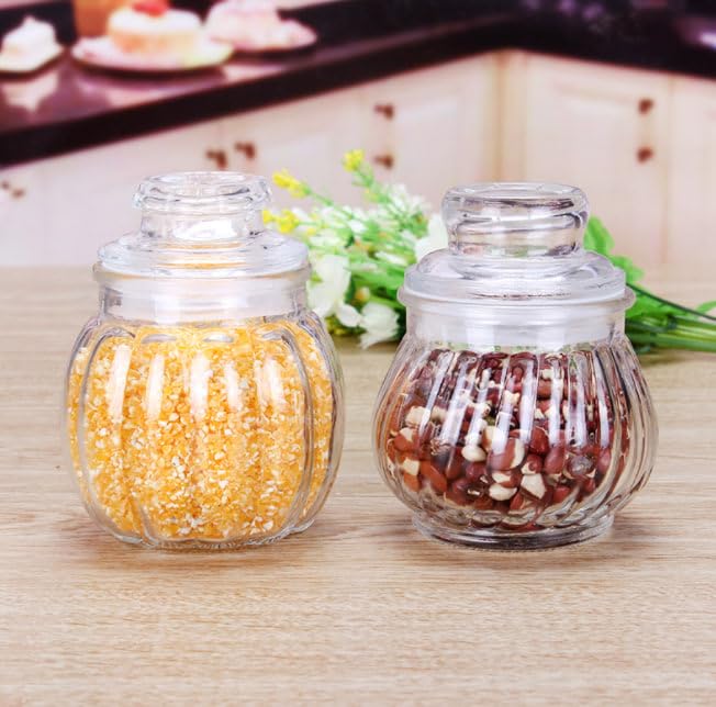 Glass Pop jar with Air Tight Lid, 350 ML, Set Of 3, Storing Spices Masala Food Storage Containers, Glass Honey Jars For Home And Kitchen Tool