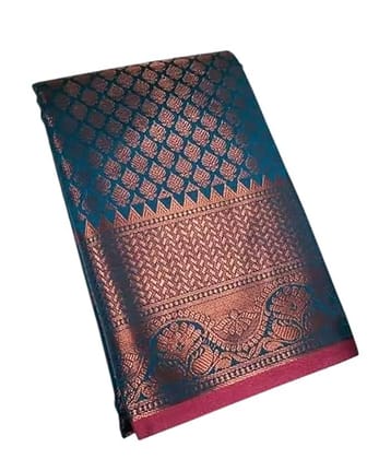 Women Copper Zari Brocade 6 mtr Traditional Saree With Blouse (L Green)