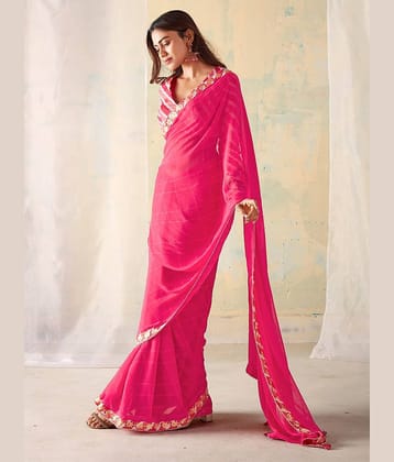 DIKONA DESIGNER Chiffon Printed Saree With Unstitched Blouse Piece ( Cream )