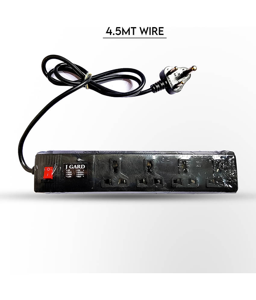 JGARD BLACK 3 Pin 4x1 4 Socket Extension Board (6Amp, 240V) 4.5mt 4 Socket Extension Board