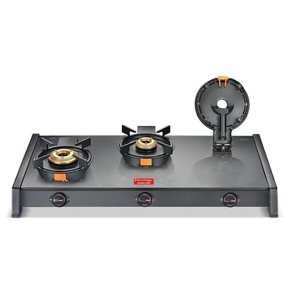 Prestige Svachh Glass Top 3 Burners with Liftable Burner Gas Stove | Black