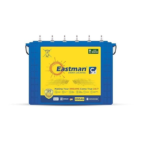 Eastman EM200SB | Eastman 200Ah Tall Tubular Solar Battery | Warranty 120 (60+60) Months for Home & Office