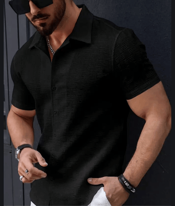 DEARISE Polyester Regular Fit Self Design Half Sleeves Men's Casual Shirt - Black ( Pack of 1 )